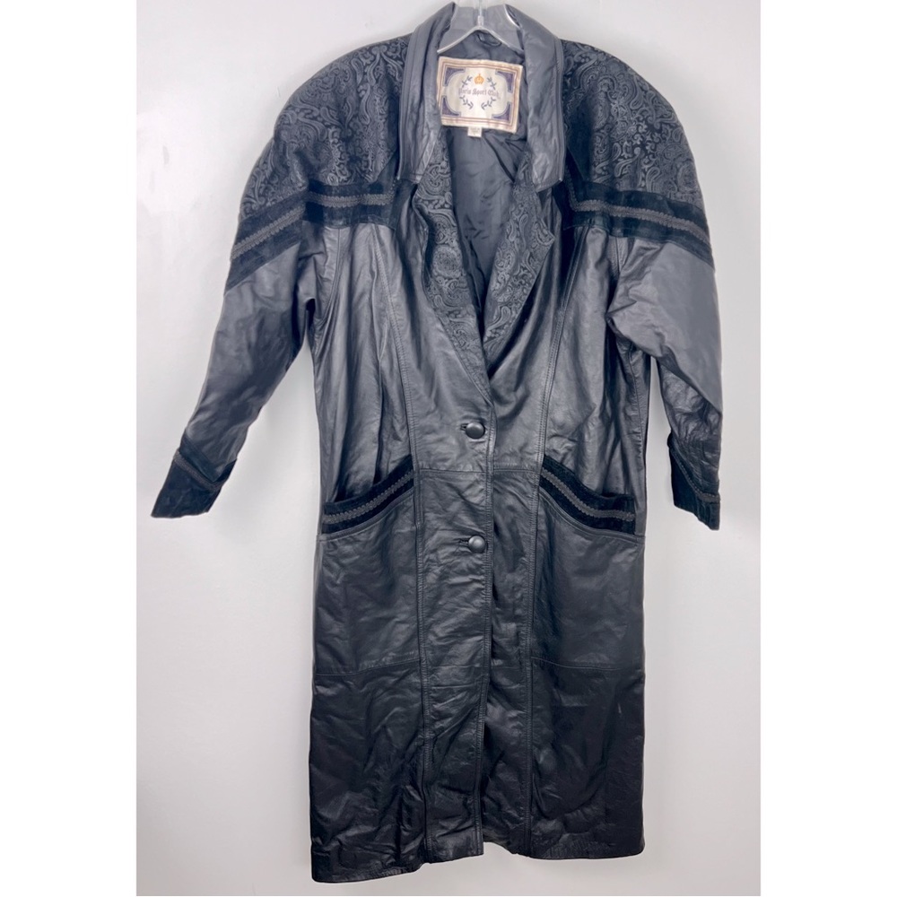 Vintage Paris Sports Club Leather Coat Embellished